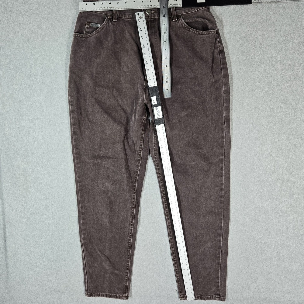 VINTAGE Lee Riveted Women Jeans 18 MED Brown High Rise Taper Denim 29" Inseam - Picture 5 of 16
